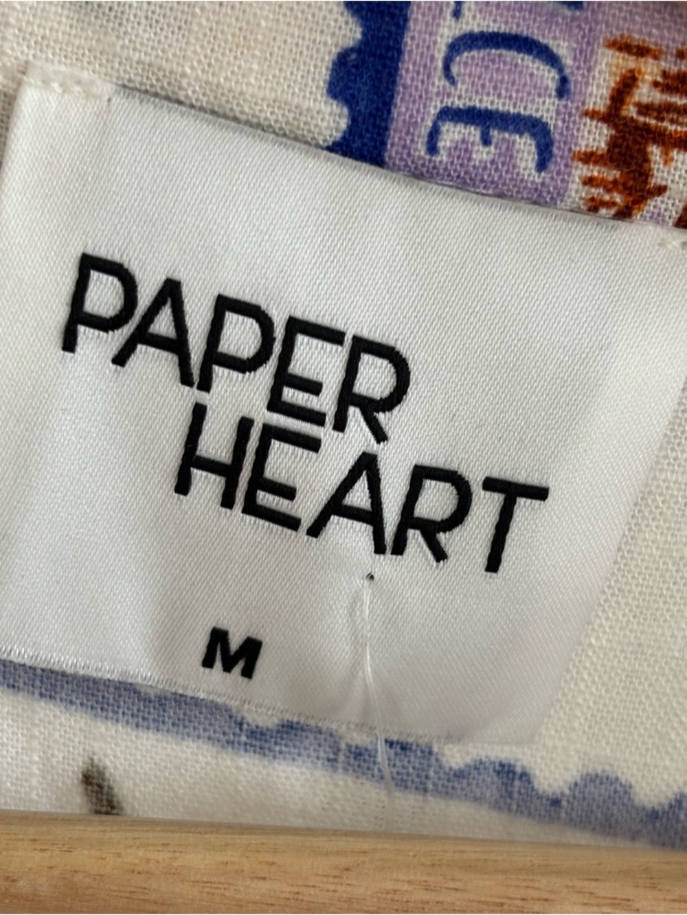 Paper Heart Tropical Stamp Print Camp Shirt Linen Blend Oversized Womens Medium - Picture 4 of 9